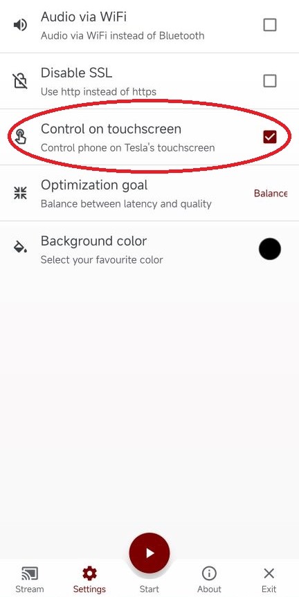The settings of Tesla Display app for using Waze